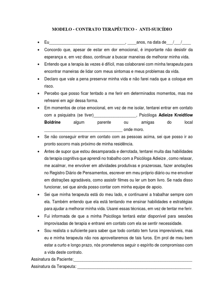 Contrato Anti-Suicidio | PDF | Psicoterapia | Psicologia