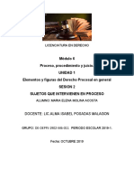 Módulo 6 Proceso, Procedimiento y Juicio. Unidad 1 Elementos y Figuras Del Derecho Procesal en General Sesion 2 Sujetos Que Intervienen en Proceso