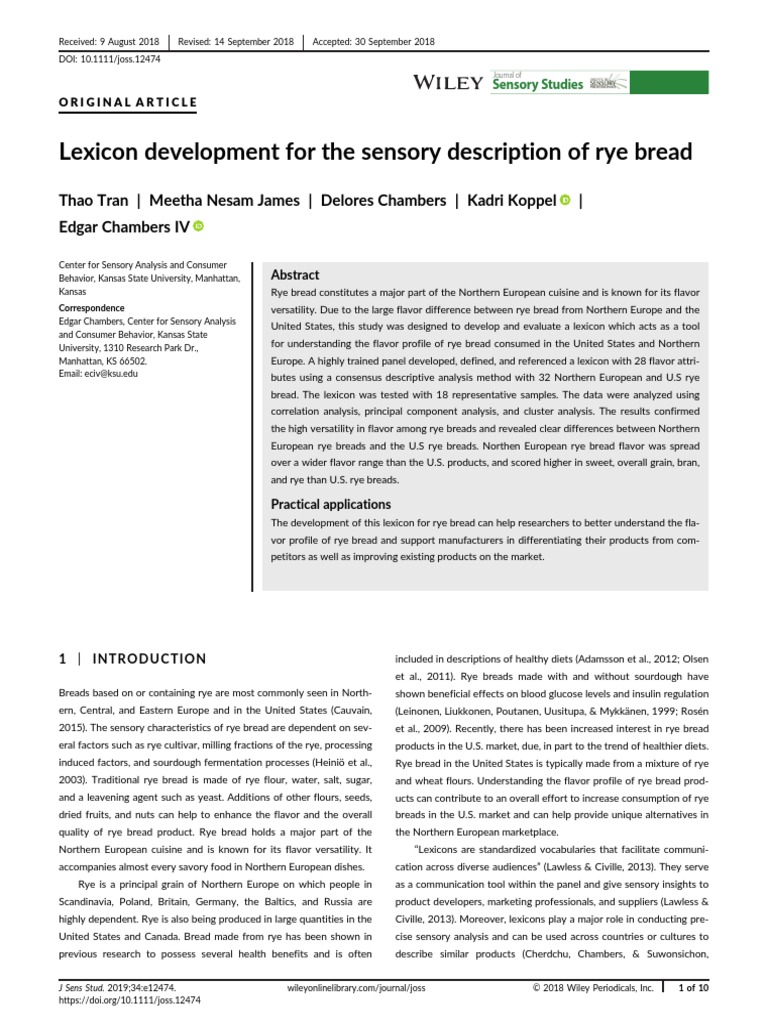 Lexicon Development For The Sensory Description of Rye Bread | PDF ...