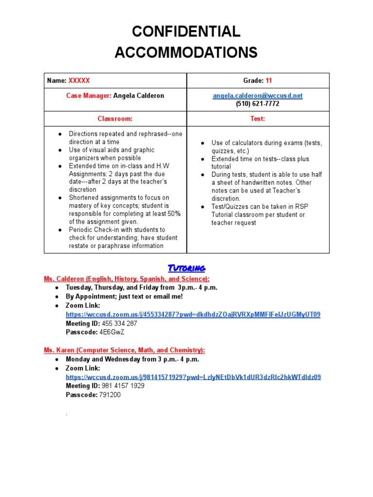 Students Accommodations Example | PDF
