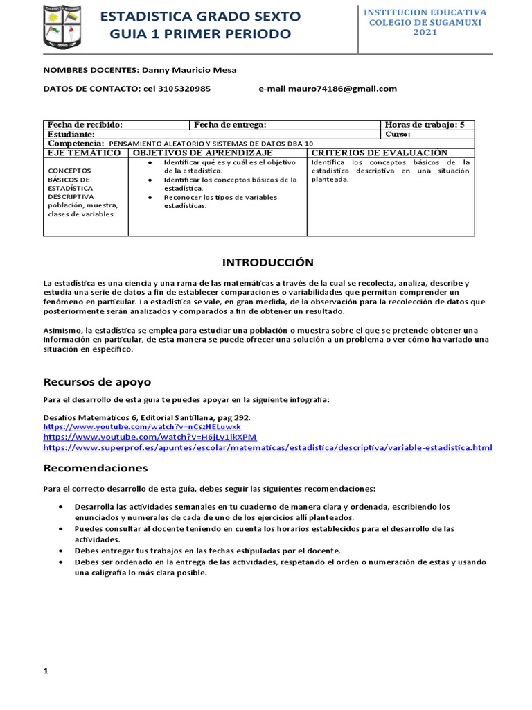 Guía de Estadística para 6to Grado | PDF | Estadísticas | Sicología