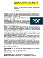 MGT502 Organizational Behavior Short Notes For Preparation of Midterm Exam
