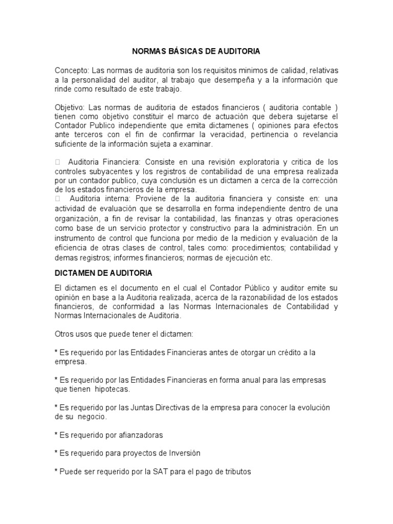 Normas Básicas de Auditoría | PDF | Auditoría | Contralor