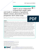Maternal Overweight Is Not An Independent Risk Factor For Increased Birth Weight, Leptin and Insulin in Newborns of Gestational Diabetic Women, Observations From The Prospective 'EaCH' Cohort Study