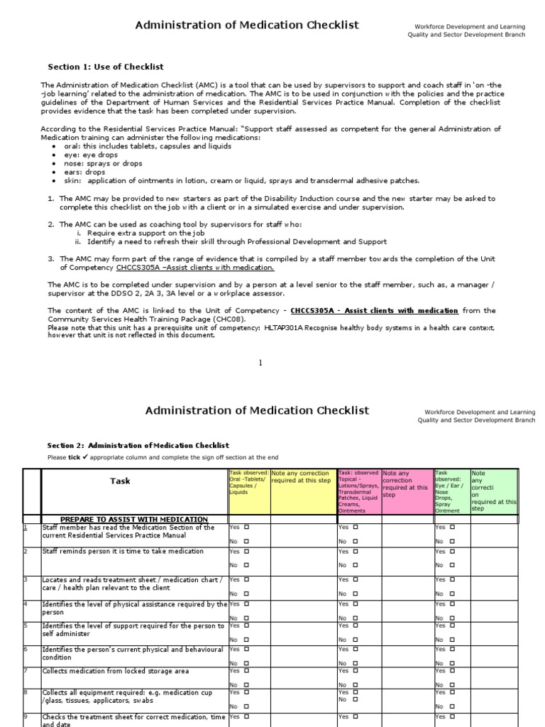 Medication Administration Checklist Guide | PDF | Topical Medication ...