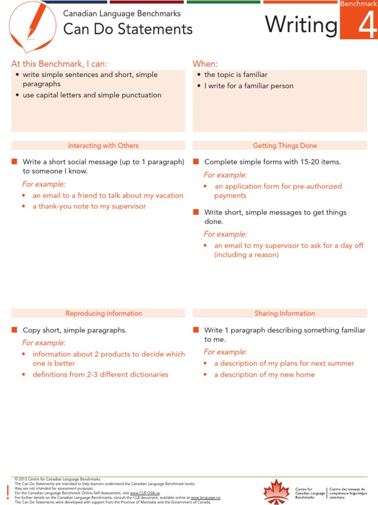 CLB Level 4 Writing Skills Overview | PDF | Applied Linguistics | Human ...