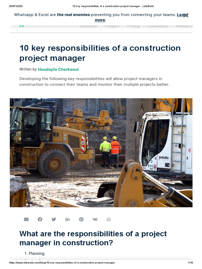 10 Key Responsibilities of A Construction Project Manager - LetsBuild ...