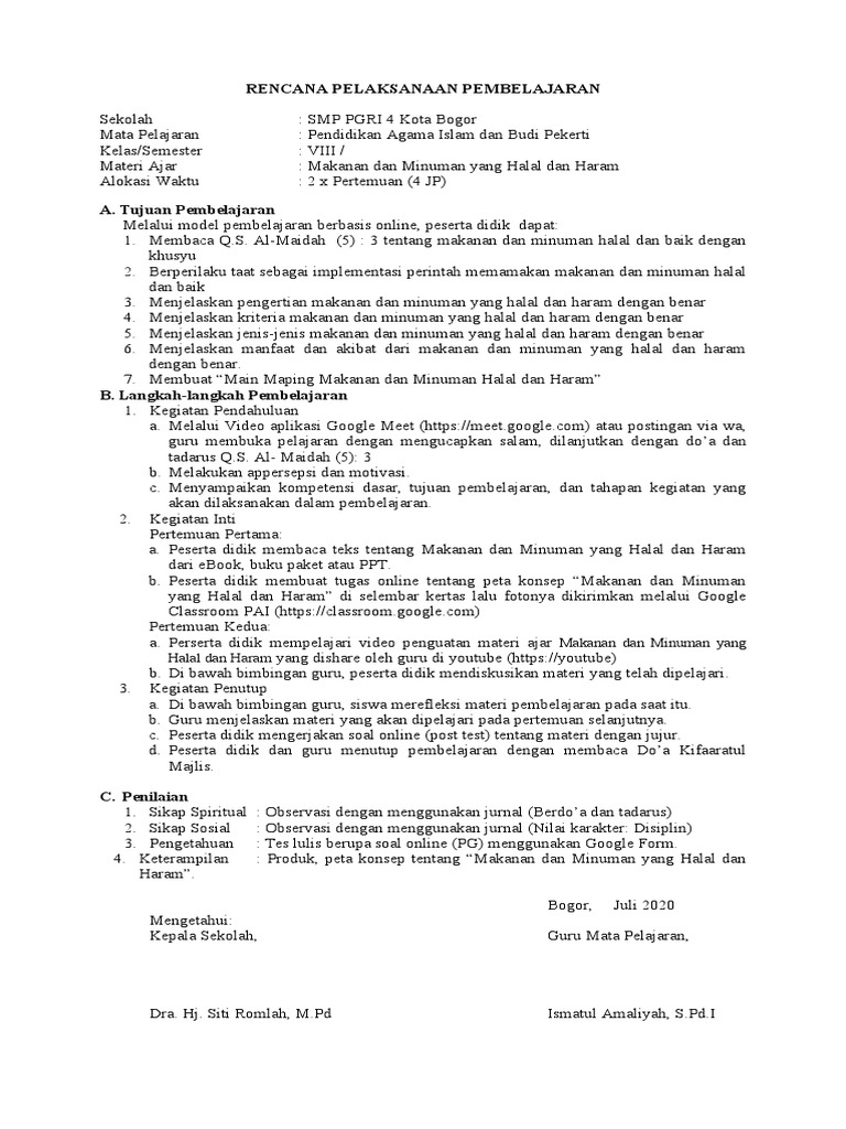 RPP Makanan Halal Haram PDF