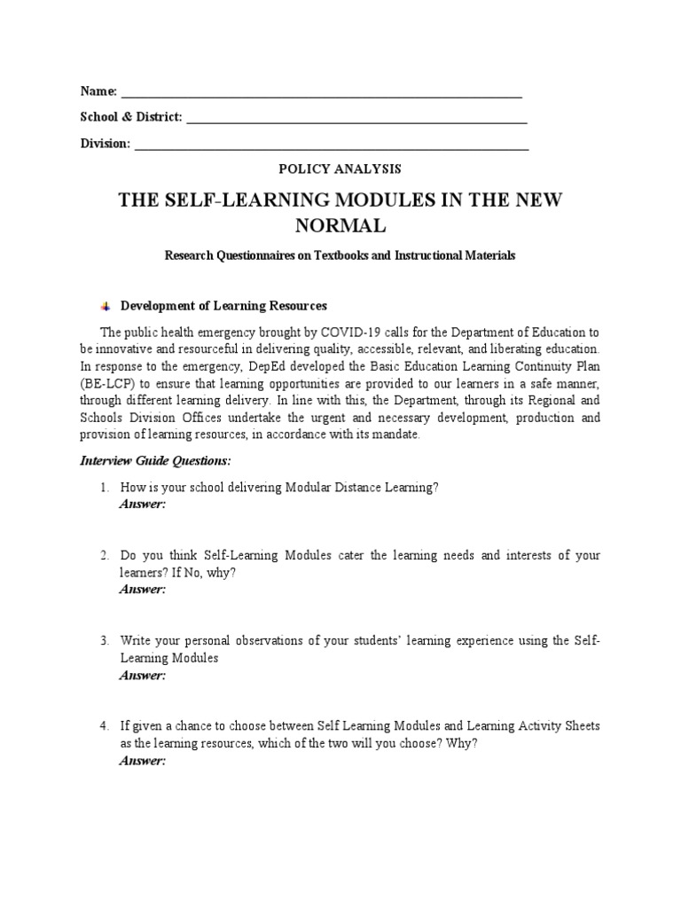 Questionnaire Textbooks and Instructional Materials PDF Learning