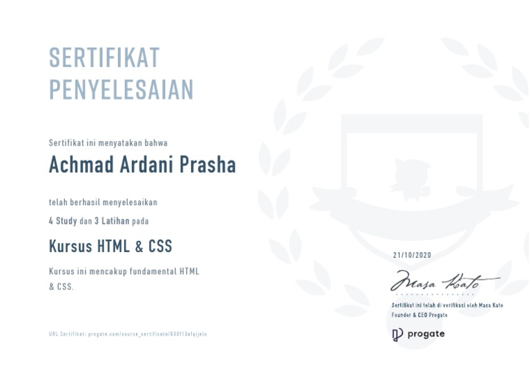 HTML & CSS Lesson Certificate | PDF