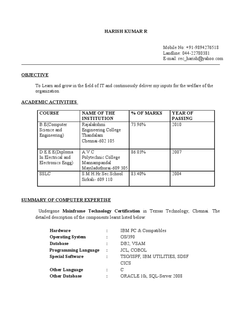 IT Professional Resume of Harish Kumar | PDF | Databases | Digital ...