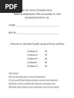 Ee 420: Final Examination Submit On Blackboard by 5PM On December 16, 2020 Maximum Points: 150