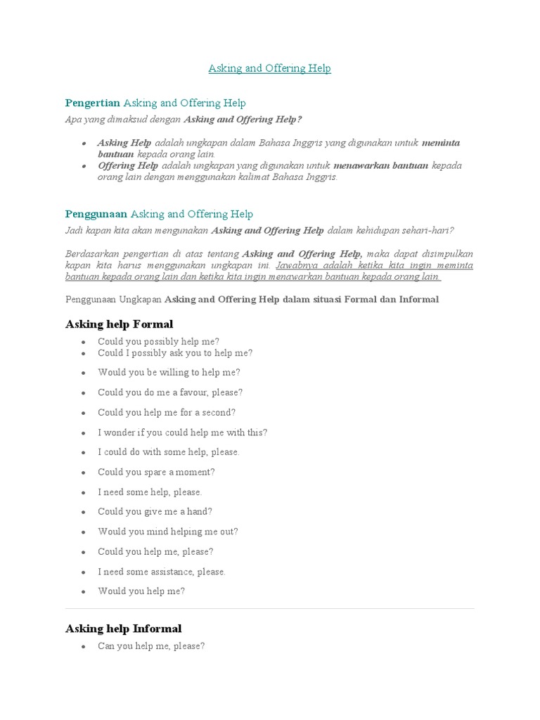 Asking and Offering Help in English | PDF