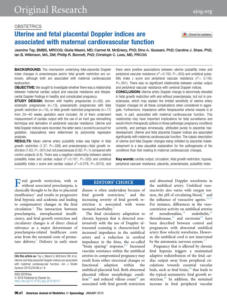 Uterine and Fetal Placental Doppler Indices Are Associated With ...