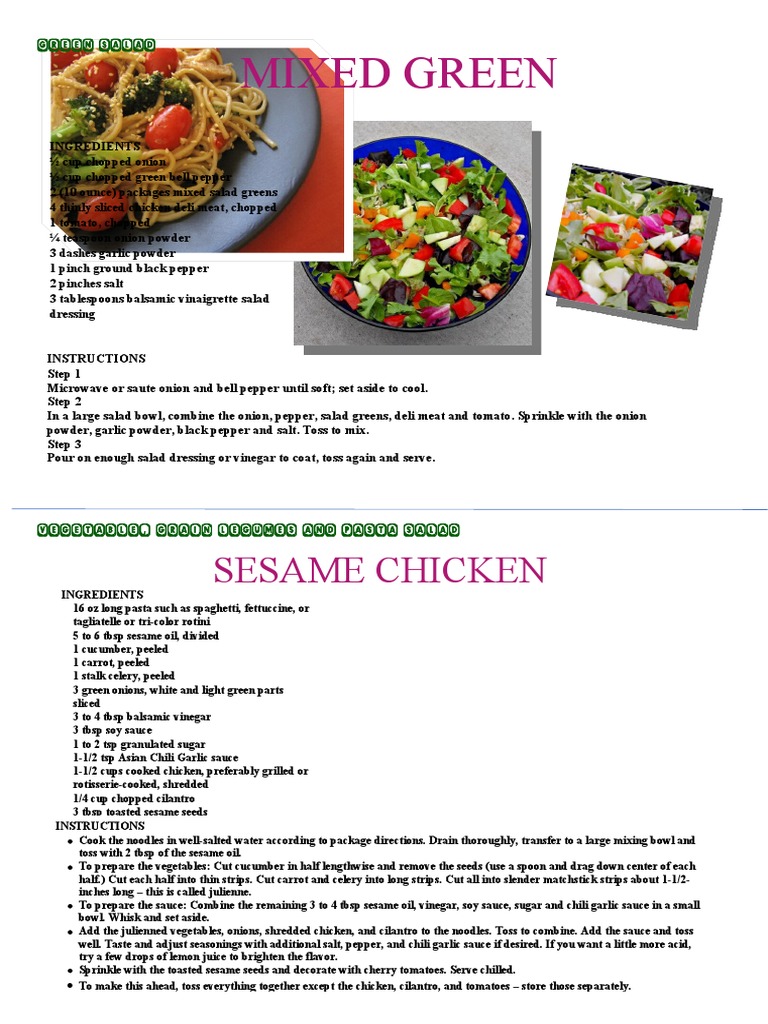 Green Salad Vegetable, Grain Legumes and Pasta Salad PDF Salad