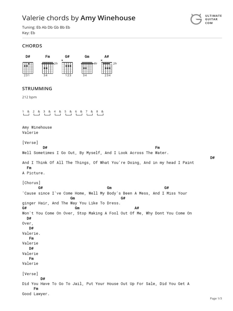 Valerie Chords by Amy Winehouse PDF Song Structure Songs