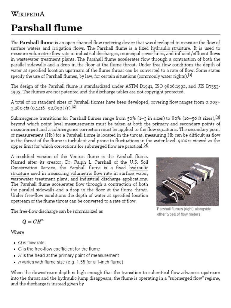 Parshall Flume - Wikipedia | PDF | Hydraulic Engineering | Continuum ...