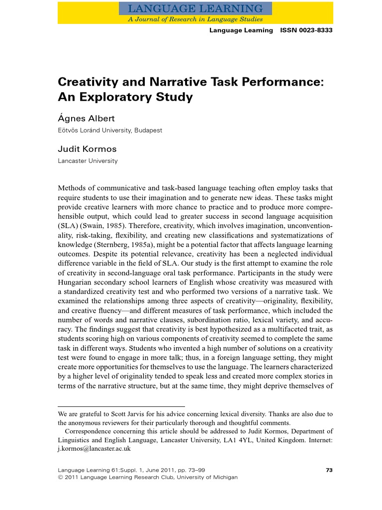 Creativity and Narrative Task Performances | PDF | Second Language ...