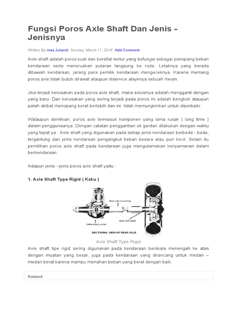 Fungsi Poros Axle Shaft Dan Jenis PDF