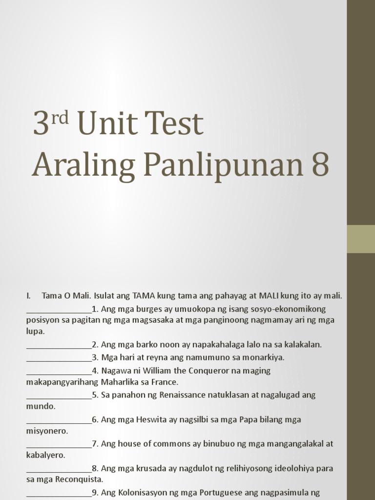 3rd Unit Test AP 8 | PDF