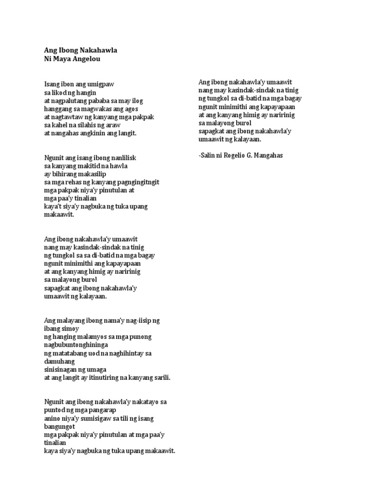 Pagbasa NG Akda - Ang Ibong Nakahawla | PDF