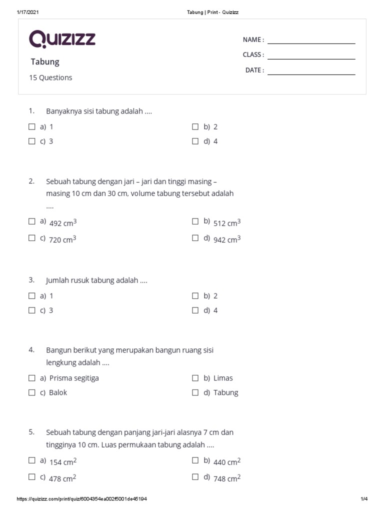 Tabung Print Quizizz PDF