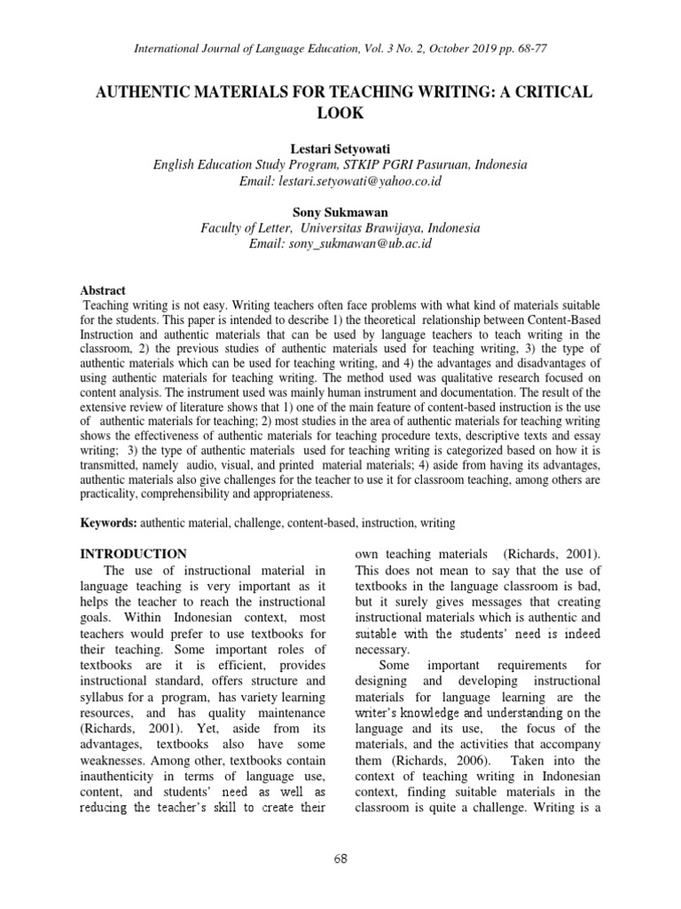 Authentic Materials For Teaching Writing PDF Language Education