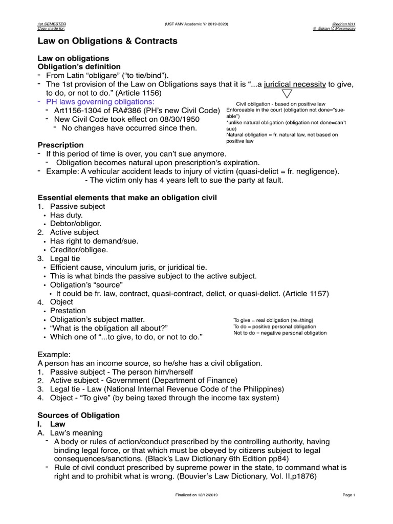 Law on Obligations & Contracts Overview | PDF | Law Of Obligations ...