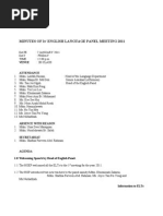 English Language Panel Anual Meeting 2012 Minit Mesyuarat 1rst Classroom Language Education