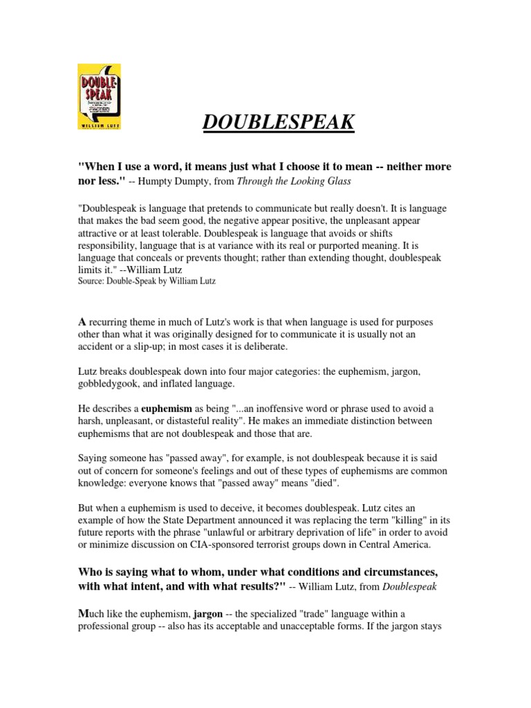 Doublespeak Summary PDF Jargon Human Communication