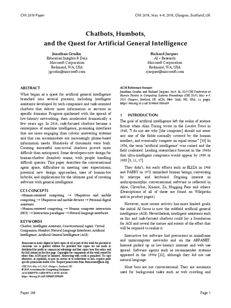 Chatbots, Humbots, and The Quest For Artificial General Intelligence ...