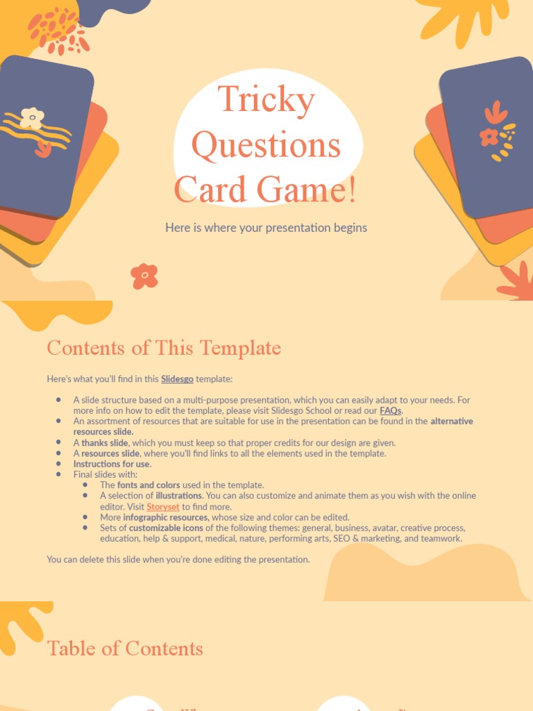 Tricky Questions Card Game! by Slidesgo PDF Saturn