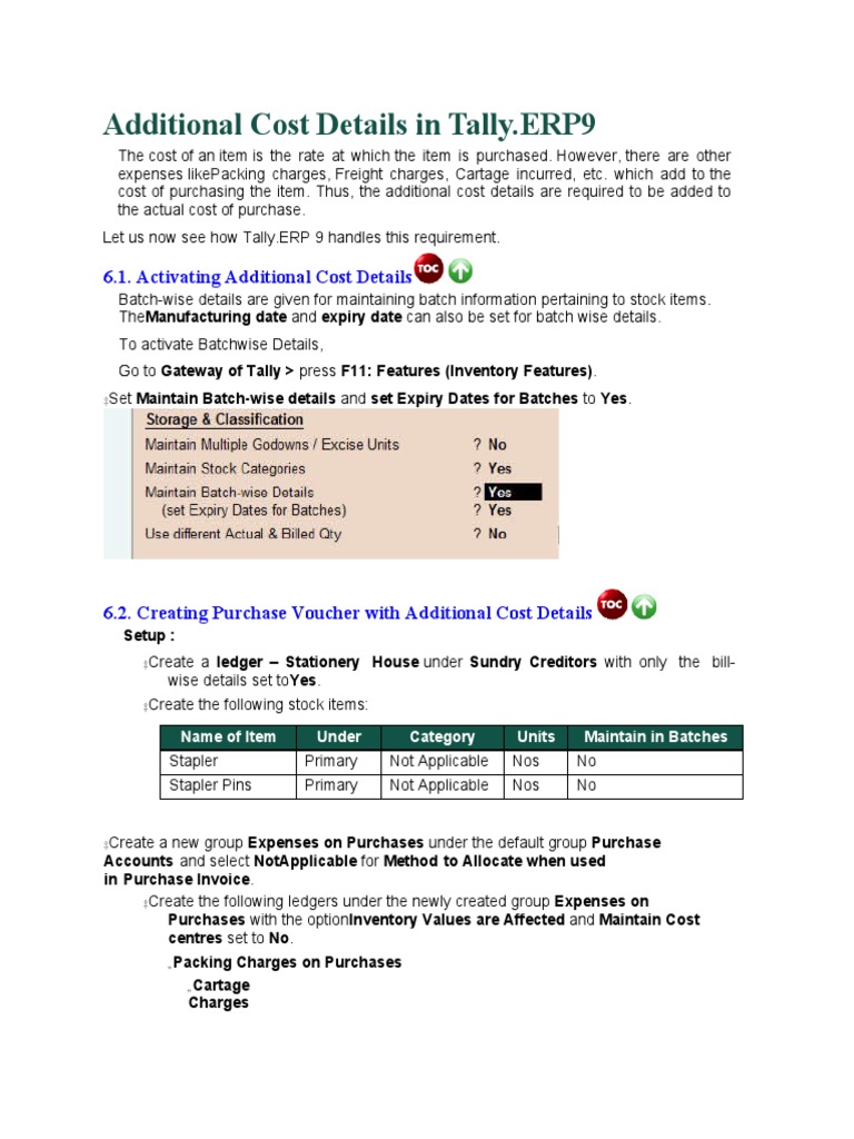 Additional Cost Details in Tally | PDF | Voucher | Debits And Credits