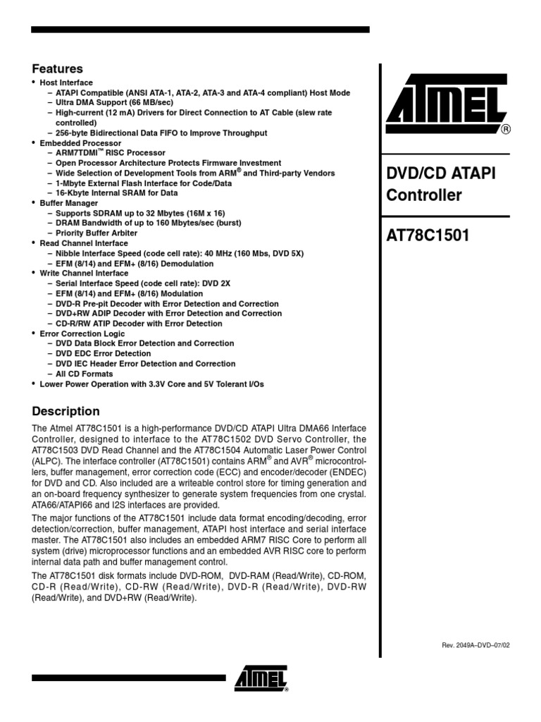 DVD/CD Atapi Controller AT78C1501: Features | PDF | Input/Output ...
