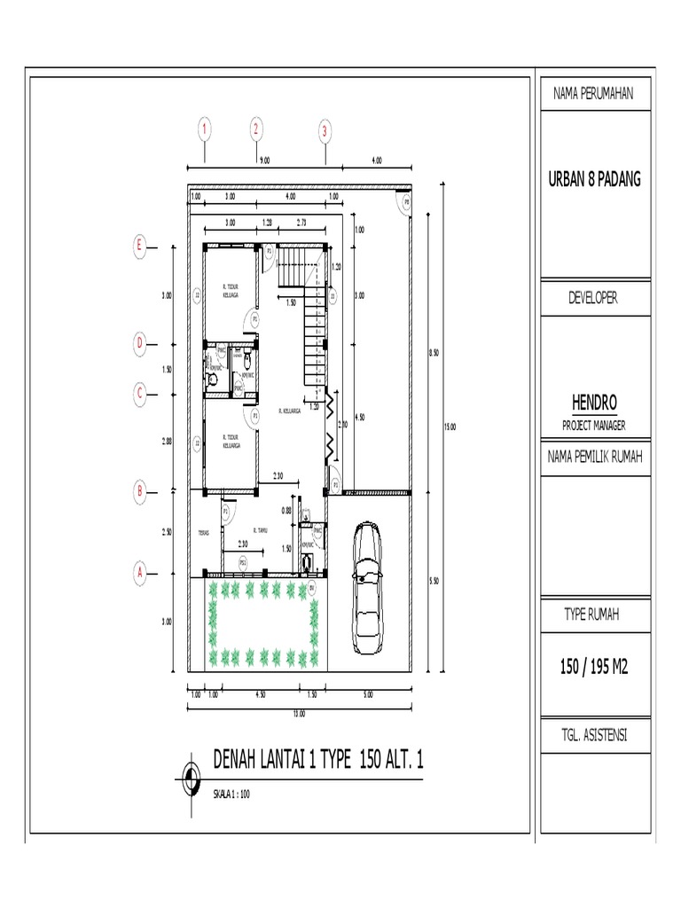 GBR - Denah Lantai 1 Type 150 M2 | PDF - Denah Rumah Type 150 1 Lantai