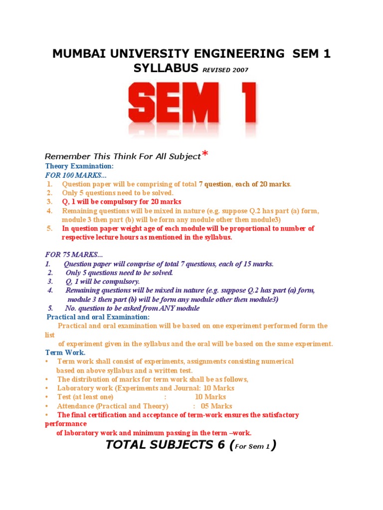 Mumbai University Sem 1 Syllabus | PDF | Science | Electrical Network