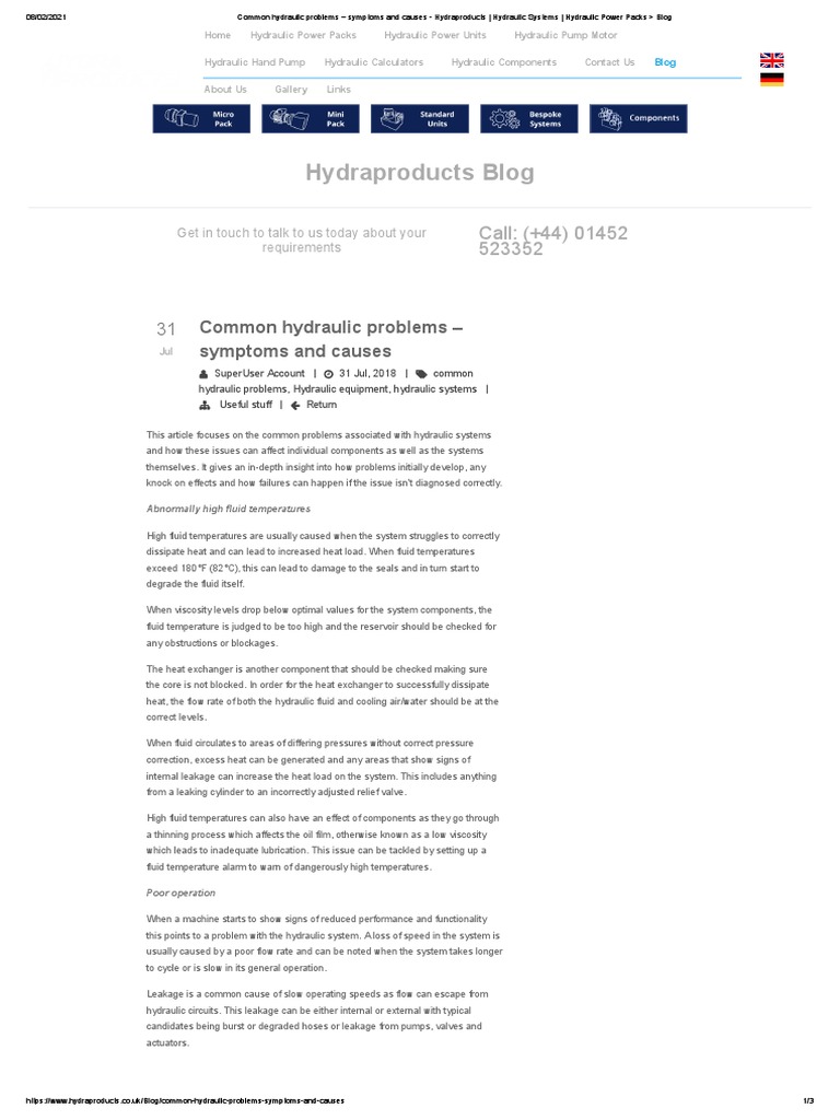 Common Hydraulic Problems Symptoms and Causes Hydraproducts