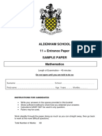 Aldenham School 11 + Entrance Paper Sample Paper Mathematics