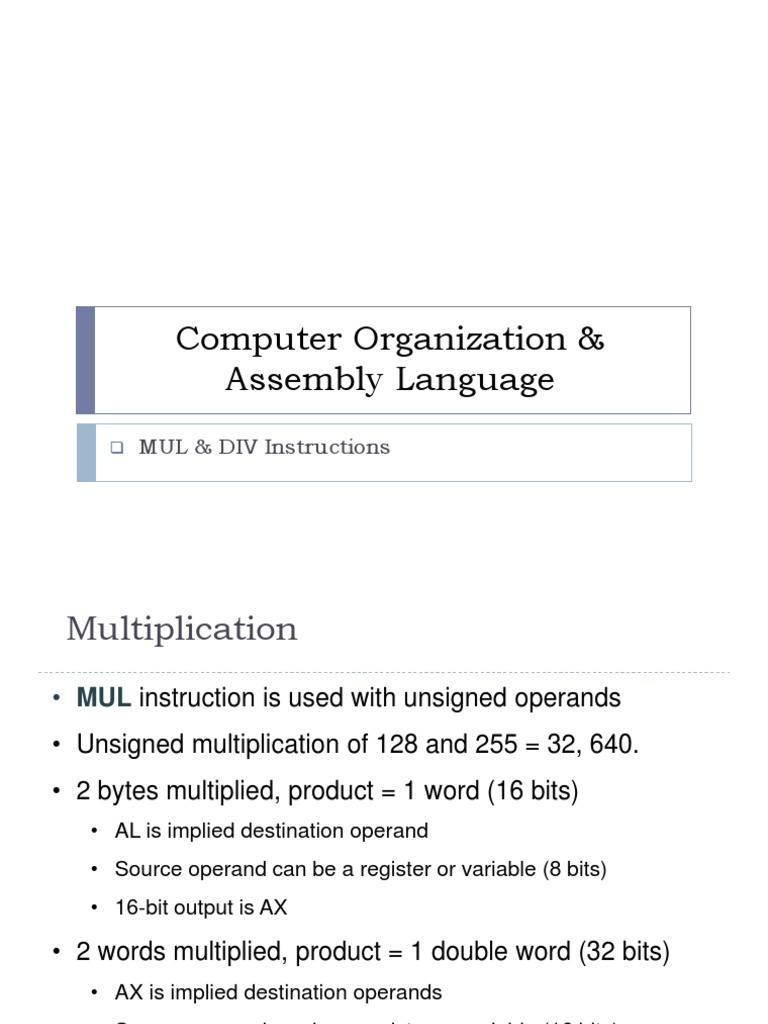 MUL and DIV Instructions in 8086 | PDF | Division (Mathematics) | Decimal