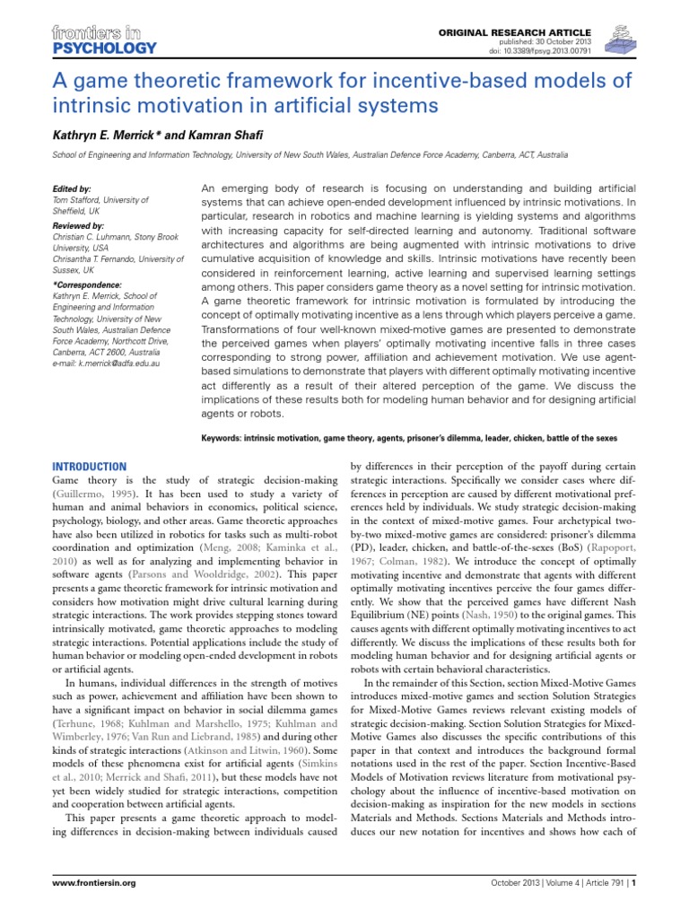 A Game Theoretic Framework For Incentive-Based Models of Intrinsic ...