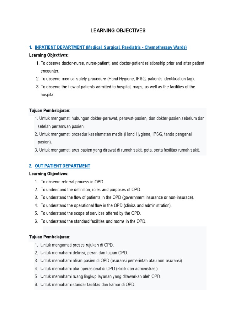 HOSPITAL DEPARTMENT LEARNING OBJECTIVES | PDF | Radiology | Pharmacy