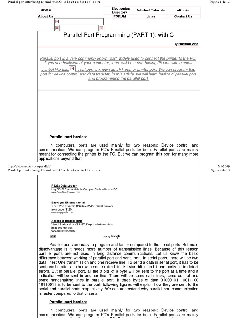 Parallel Port Programming (PART 1) With C PDF Ibm Pc Compatibles