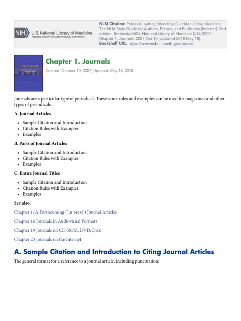 Chapter 1. Journals: A. Sample Citation and Introduction To Citing ...