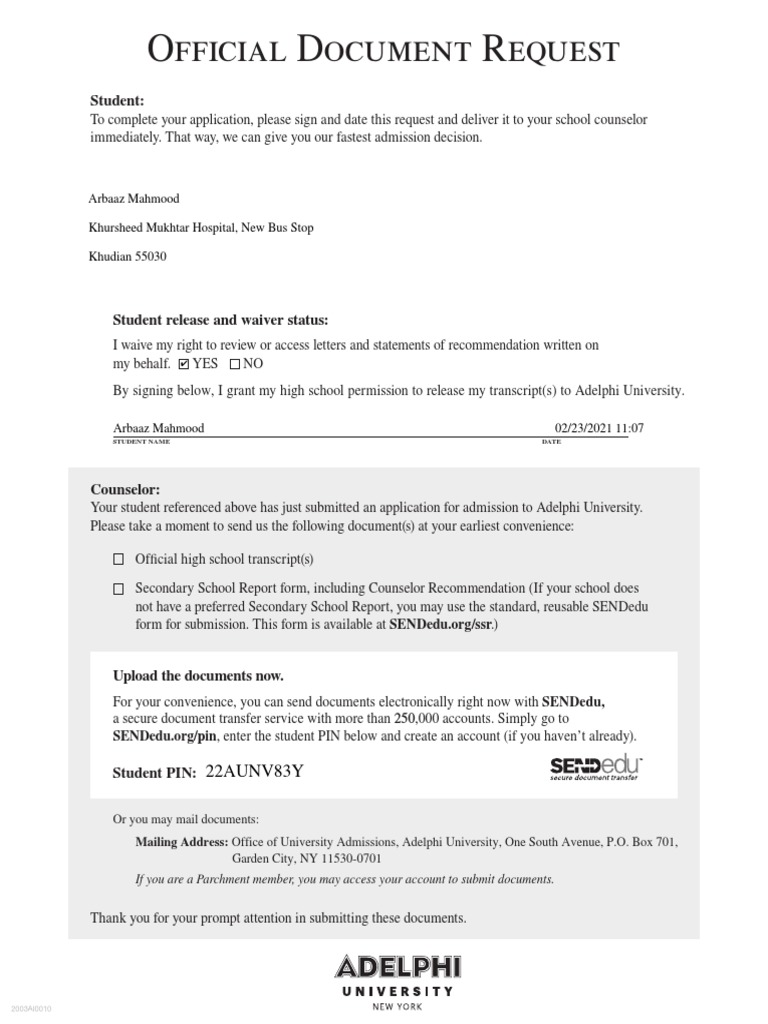 Adelphi University LTR PDF