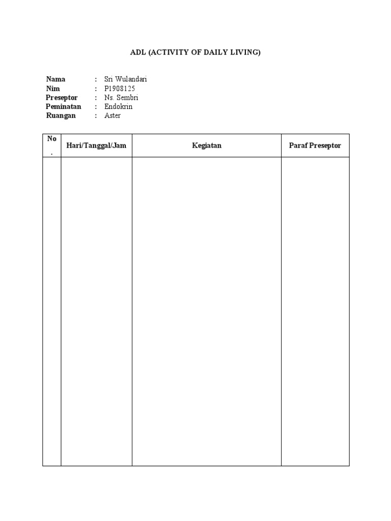 Adl (Activity of Daily Living) | PDF | Pengembangan Diri | Agama ...