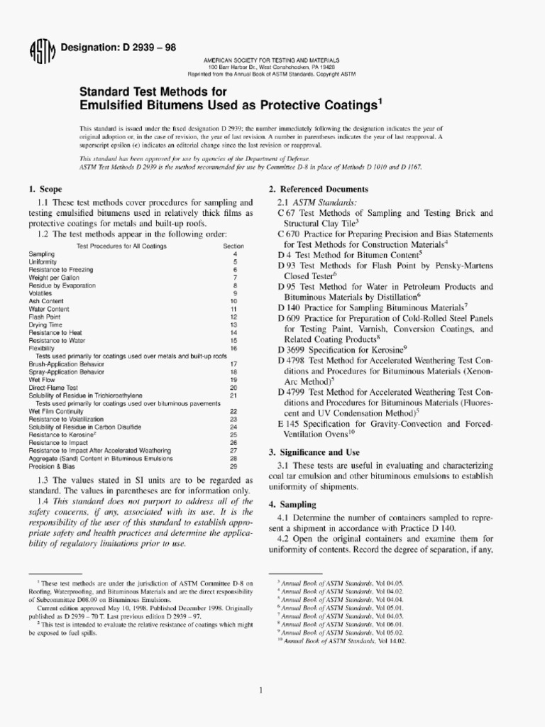 Astm D2939-98 | PDF
