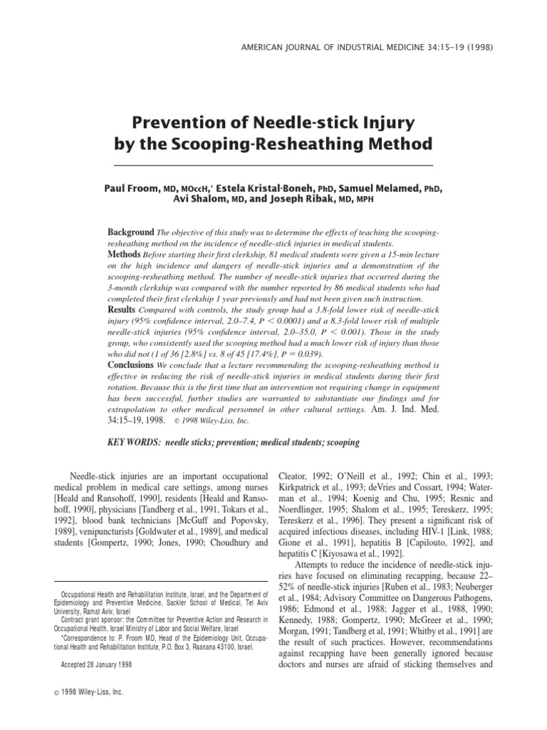Prevention of NeedleStick Injury by The ScoopingResheathing Method