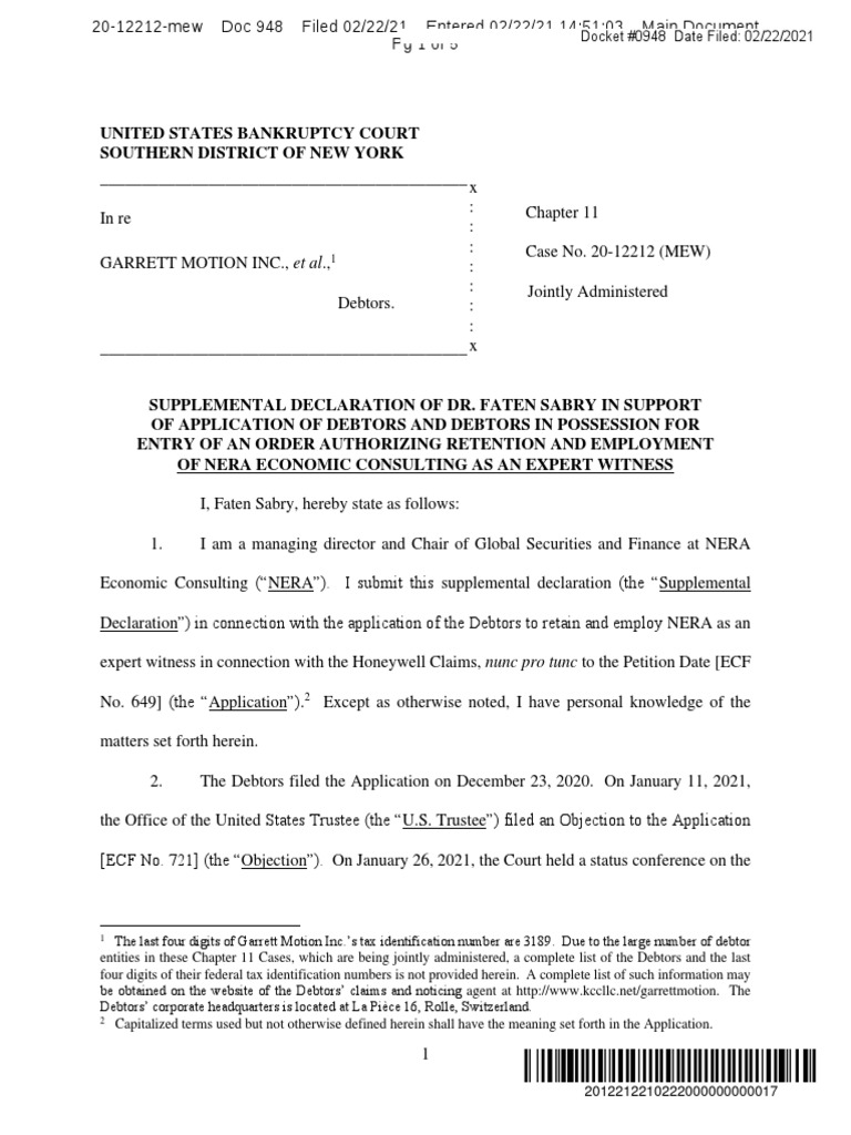 NERA's Expert Witness Role in Bankruptcy | PDF | Chapter 11 | Bankruptcy