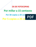 Precios de Fotocopias: Por Millar A 15 Centavos