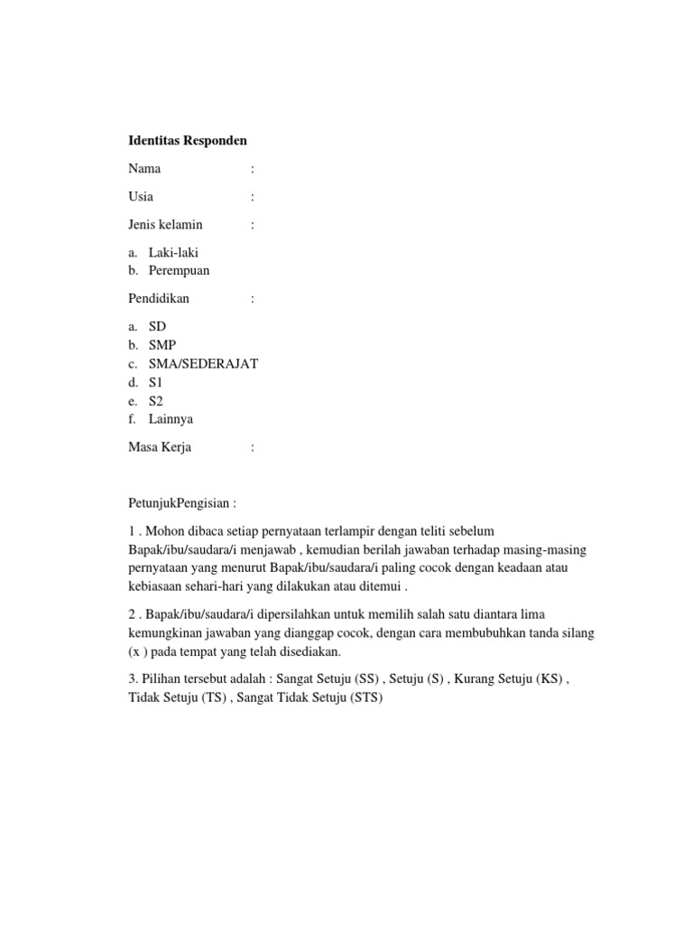 Kuesioner Identitas Responden Karyawan | PDF